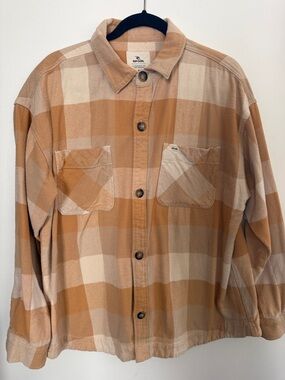 Rip Curl Women’s Tan & Cream Plaid Lightweight Shirt Jacket flannel